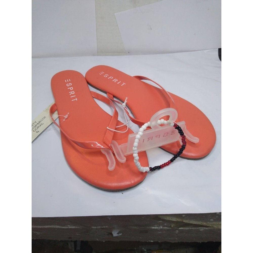 ESPRIT PARTY E2 FLIP FLOP SANDAL SHOE FLAT CORAL Women Size 6 w/ Anklet